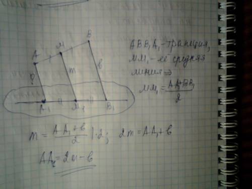 Через кінці відрізка ав і його середину μ проведено паралельні прямі, що перетинають деяку площину в