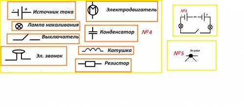 4. как обозначаются на схеме: источник питания, лампа накаливания, выключатель, электрический звонок