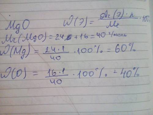 Определите массовые доли элементов в молекуле оксида магния