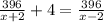 \frac{396}{x+2}+4= \frac{396}{x-2}