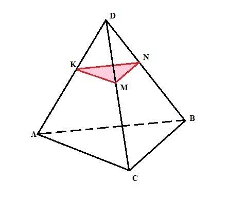 Через точку k на ребре аd тетраэдра dabc проведено сечение параллельно грани равна авс площадь сечен