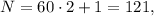 N = 60 \cdot 2 + 1 = 121 ,