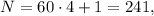 N = 60 \cdot 4 + 1 = 241 ,