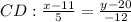 CD: \frac{x-11}{5} = \frac{y-20}{-12}