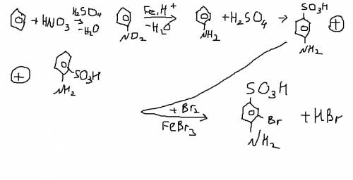 Как из бензола получить 4-амино-3-бромбензолсульфокислоту?