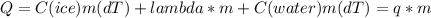 Q=C(ice)m(dT)+lambda*m+C(water)m(dT)=q*m