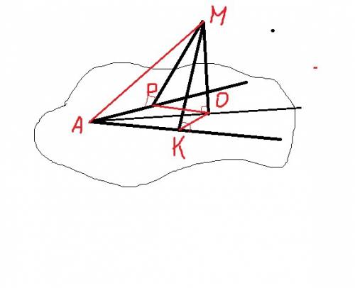 На плоскости альфа дан угол 60. точка м удалена от каждой стороны угла на 7, а от плоскости на 5. на