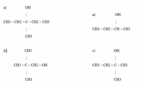 Напишите структурные формулы следующих соединений: а) 3-метилпентанол-3; б)2,2-диметилпропанол-1; в)