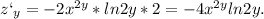 z`_{y}=-2 x^{2y} *ln2y*2=-4x^{2y} ln2y.
