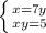 \left \{ {{x=7y} \atop {xy=5}} \right.