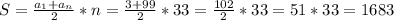 S= \frac{a _{1} +a _{n} }{2} *n= \frac{3+99}{2} *33= \frac{102}{2} *33=51*33=1683
