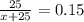 \frac{25}{x+25}=0.15