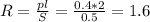 R= \frac{pl}{S} = \frac{0.4*2}{0.5}=1.6