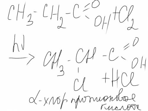 Уравнение реакции между пропионовой кислотой и cl (условия hv)