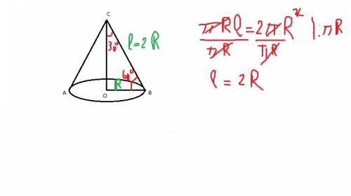 Площадь боковой поверхности конуса в два раза больше площади основания. найдите угол между образующе