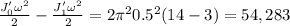 \frac{J_{0}' \omega^{2} }{2} - \frac{J_{1}' \omega^{2} }{2}=2 \pi ^{2}0.5^{2}(14-3)=54,283