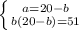 \left \{ {{a=20-b} \atop {b(20-b)=51}} \right.