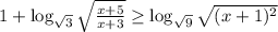 1 + \log_{ \sqrt{3} } { \sqrt{ \frac{x+5}{x+3} } } \geq \log_{ \sqrt{9} } { \sqrt{ ( x + 1 )^2 } } \