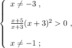 \left\{\begin{array}{l} x \neq -3 \ , \\\\ \frac{x+5}{x+3} (x+3)^2 0 \ , \\\\ x \neq -1 \ ; \end{array}\right