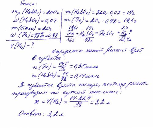 Хелп какой объем водорода выделится если в стакан с раствором серной кислоты массой 200 г и массовой