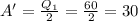 A'= \frac{Q_1}{2} = \frac{60}{2} = 30