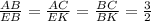 \frac{AB}{EB} = \frac{AC}{EK}= \frac{BC}{BK} =\frac{3}{2}