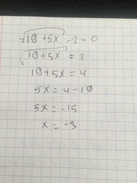 Решите уравнение: scrt19+5x-2=0 ,корень только над 19+5x