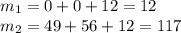 m_1=0+0+12=12 \\ m_2=49+56+12=117