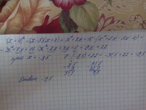 Найдите значение выражения (x+4)^2-(x-3)(x+2) при x =x-3,5