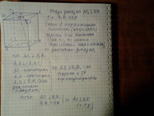 Дан куб авсда1в1с1д1. о1-точка пересечения диагоналей грани а1в1с1д1. докажите, что прямые ао1 и вд-