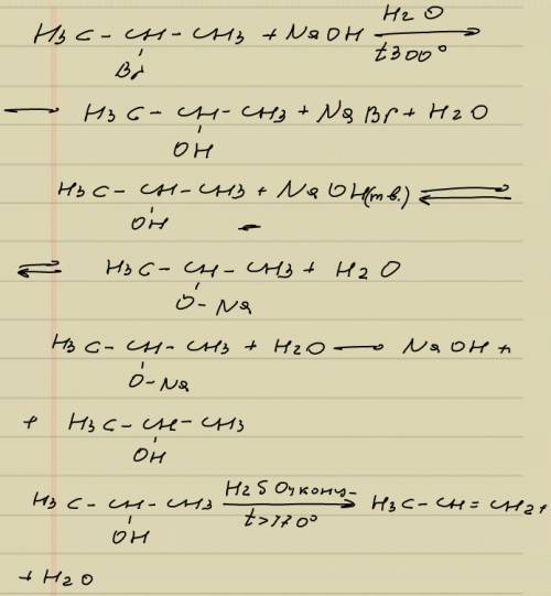 30 составьте уравнения реакций по схеме, укажите условия их протекания: 2-бромпропан→пропанол-2→проп