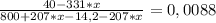 \frac{40-331*x}{800+207*x-14,2-207*x} =0,0088