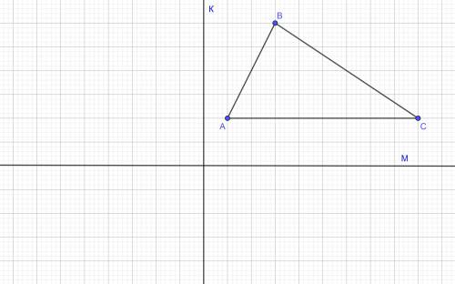 Начертите на клетчатой бумаге перпендикулярные прямые к и м. начертите произвольный треугольник авс,