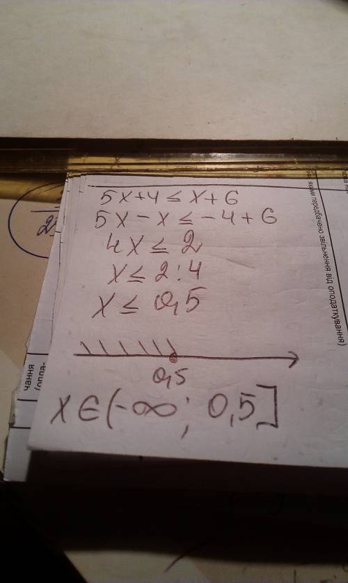 Help ! буду решите неравенство 5x + 4 < = (меньше или равно) x +6