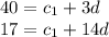 40=c_{1}+3d \\ 17=c_{1}+14d