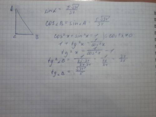 Втреугольнике авс угол с равен 90 градусам,sin а=(5корень из34)/34.найдите tg b.