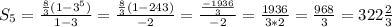 S_{5}=\frac{\frac{8}{3}(1-3^5)}{1-3}=\frac{\frac{8}{3}(1-243)}{-2}=\frac{\frac{-1936}{3}}{-2}=\frac{1936}{3*2}=\frac{968}{3}=322\frac{2}{3}