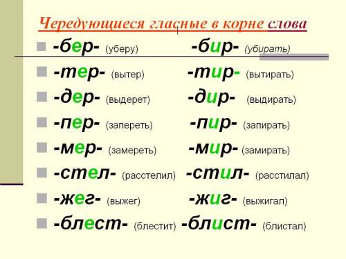 Примеры слов корни с чередующейся гласной