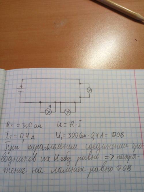 Сопротивление одной из трех одинаковых соединенных параллельно электроламп 300 ом, а сила тока в не