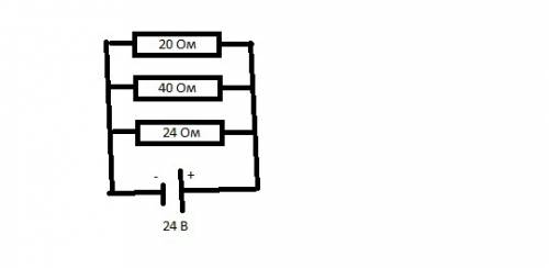 Три потребителя сопротивлением 20, 40 и 24 ом соединены параллельно. напряжение на концах этого учас