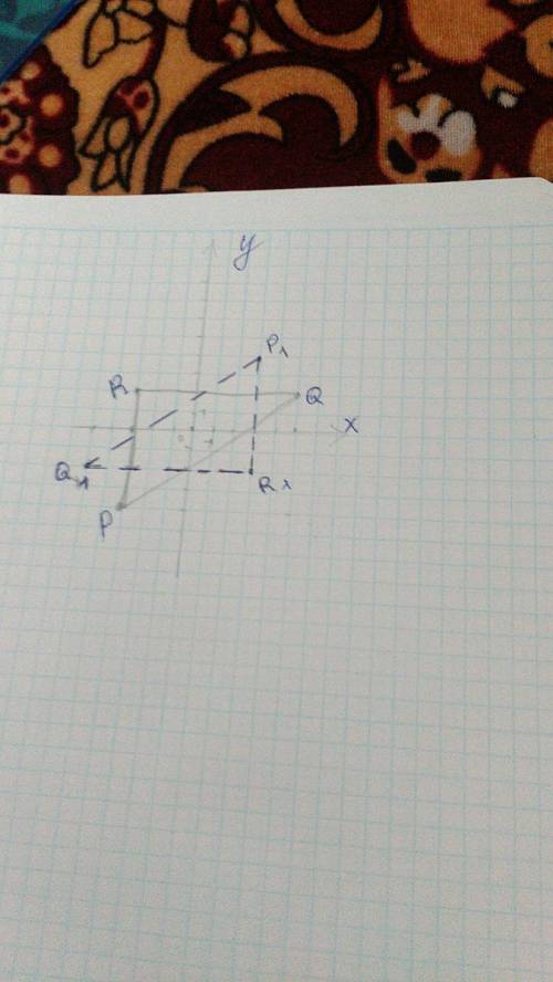 Даны точки p(-3; -4),q(5; 2),r(-3; 2). построить треугольник p1q1r1 симметричный pqr относительно ос