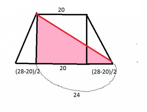 Основи рівнобічної трапеції дорівнюють 20 см і 28см а діагональ 30 см знайдіть висоту трапеції