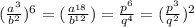 (\frac{a^3}{b^2} )^6 = (\frac{a^_{18}}{b^{12}}) = \frac{p^6}{q^4} = (\frac{p^3}{q^2})^2
