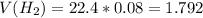 V(H_2)=22.4*0.08 = 1.792