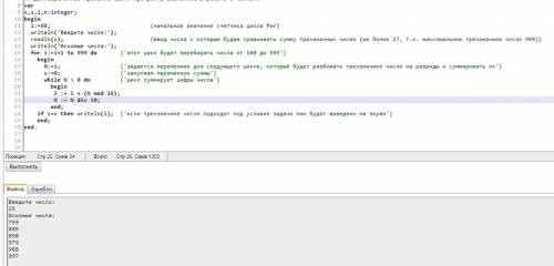 Составить программу вывода всех трехзначных десятичных чисел, сумма цифр которых равна данному целом