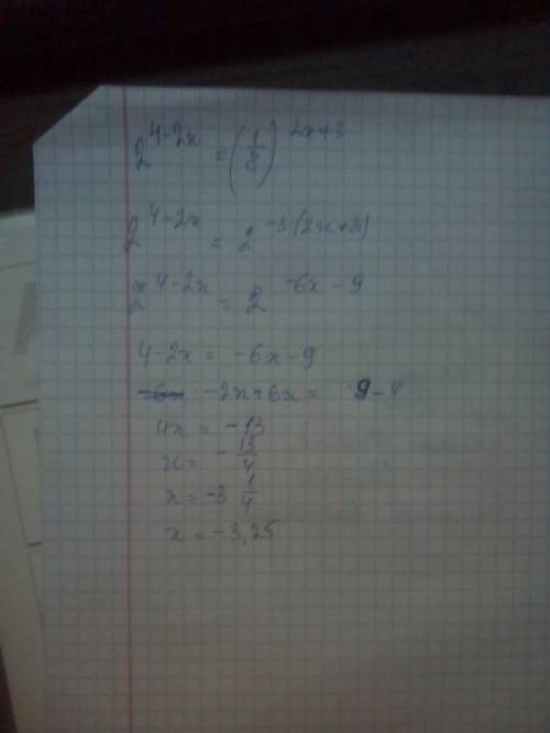 Найдите корень уравнения 2^4-2х = (1/8)^2х+3