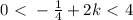 0\ \textless \ -\frac{1}{4} +2k\ \textless \ 4