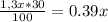 \frac{1,3x*30}{100} =0.39x