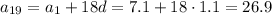 a_{19}=a_1+18d=7.1+18\cdot 1.1=26.9