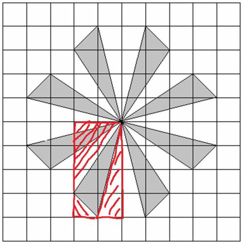На клетчатом поле с размером клетки нарисована заштрихованная фигура, состоящая из восьми «лепестков